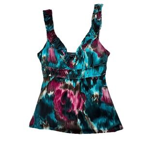 Vintage Y2K Babydoll Tank Top Size Medium Tie Dye Stretch Grunge Fairy Goth